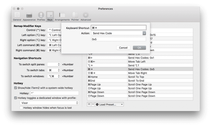 screenshot of command-right settings